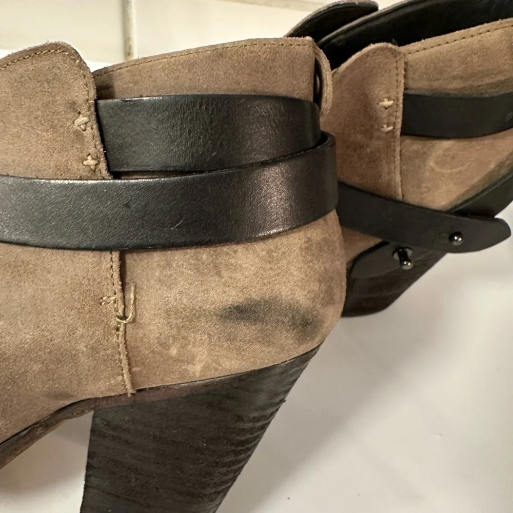 RAG & BONE 7 Harrow Khaki suede leather buckle ankle boot quality luxury western